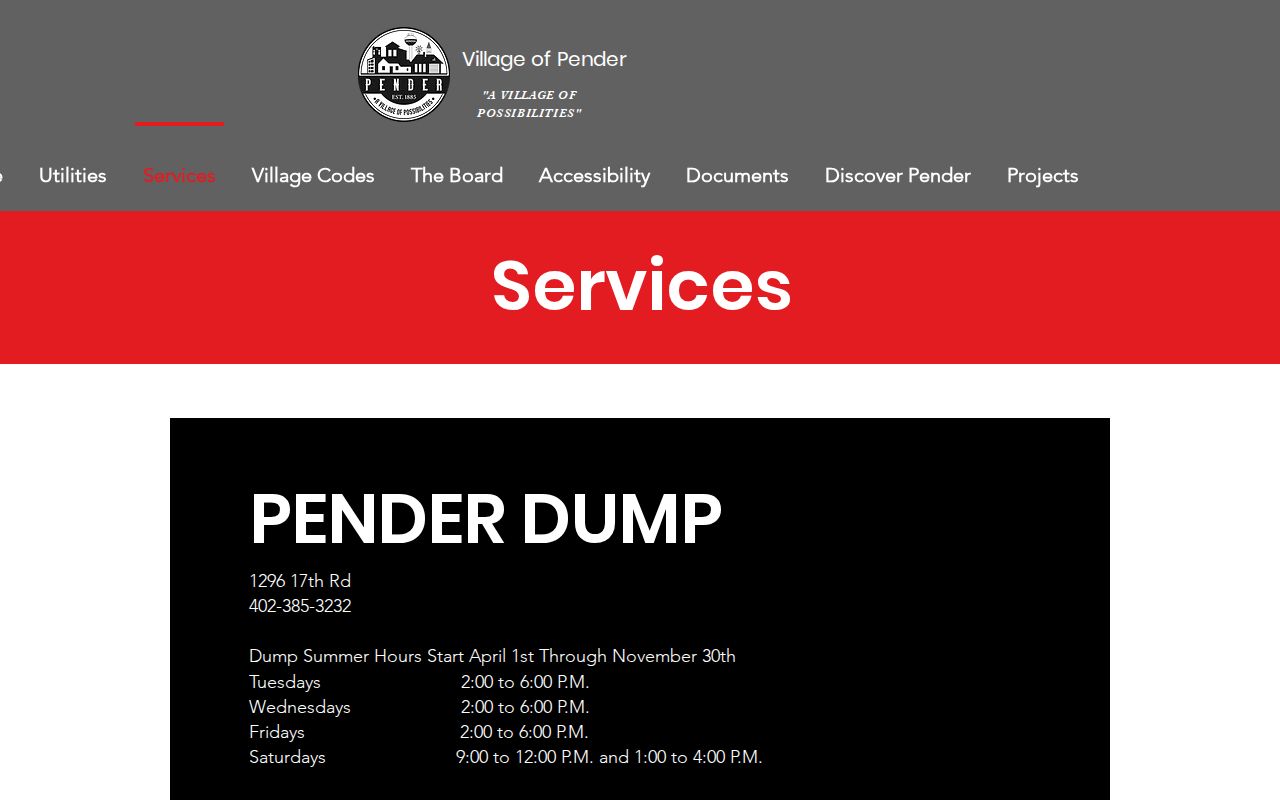 Pender booking records route on the official Village of Pender services page