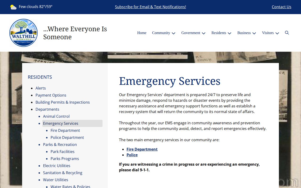 Walthill arrest-record alert distinction on the official emergency services page